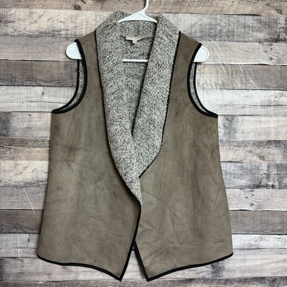 Talbots Womens Light Brown Faux Suede Faux Sherpa Lined Vest Size Small Petite